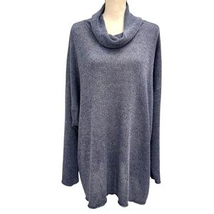 ESKANDAR BLUE MELANGE LINEN MONK/COWL NECK KNIT TUNIC SWEATER